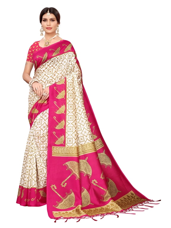 Multi color Mysore Silk saree/sari with running blouse For Women/Girls