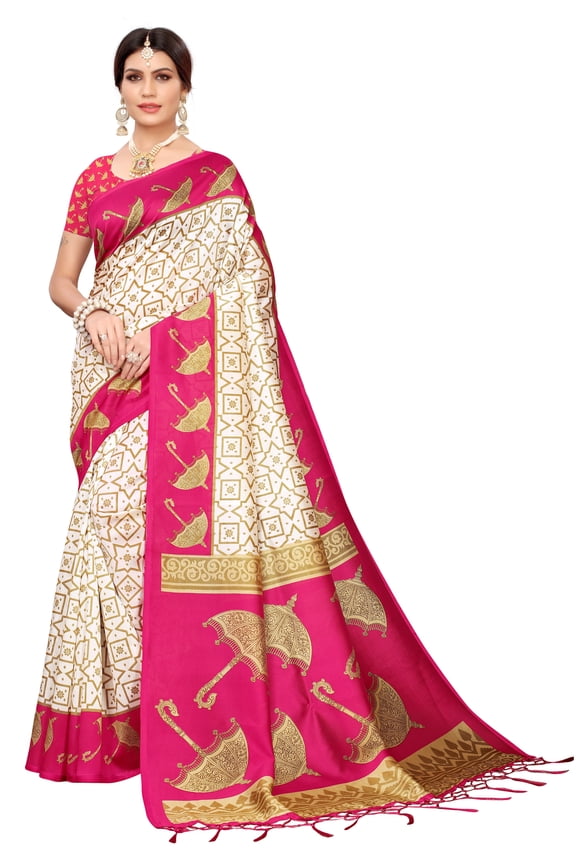 Multi color Mysore Silk saree/sari with running blouse For Women/Girls