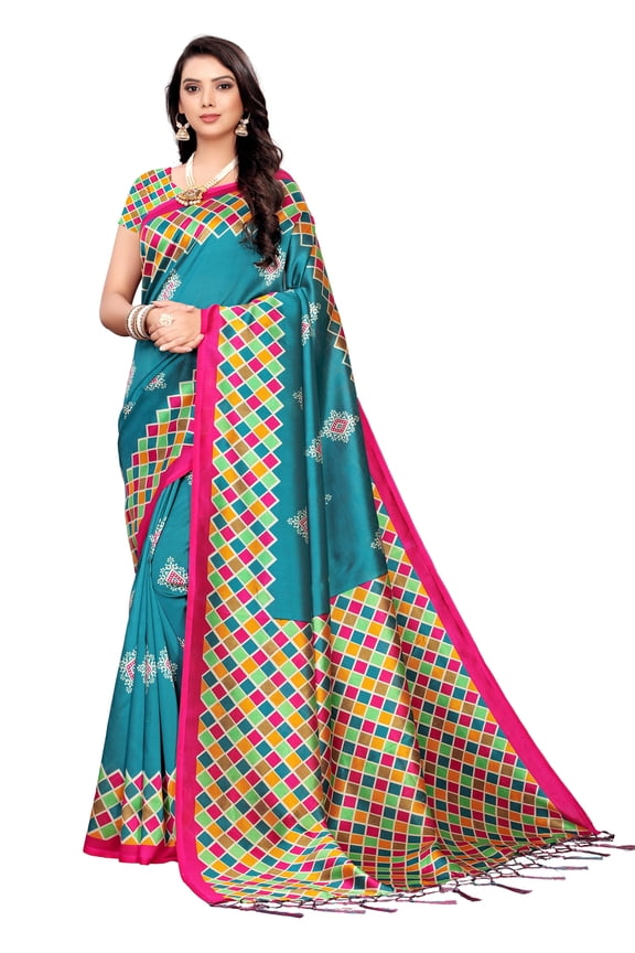 Multi color Mysore Silk saree/sari with running blouse For Women/Girls
