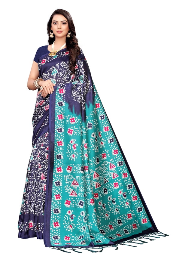 Multi color Mysore Silk saree/sari with running blouse For Women/Girls