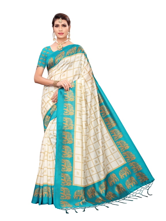 Multi color Mysore Silk saree/sari with running blouse For Women/Girls