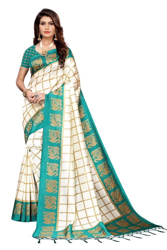 Multi color Mysore Silk saree/sari with running blouse For Women/Girls