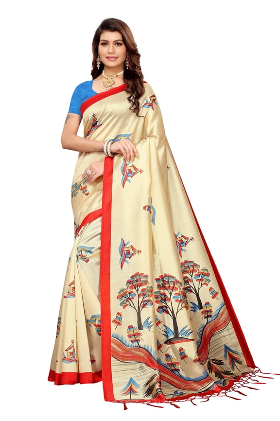 Multi color Mysore Silk saree/sari with running blouse For Women/Girls