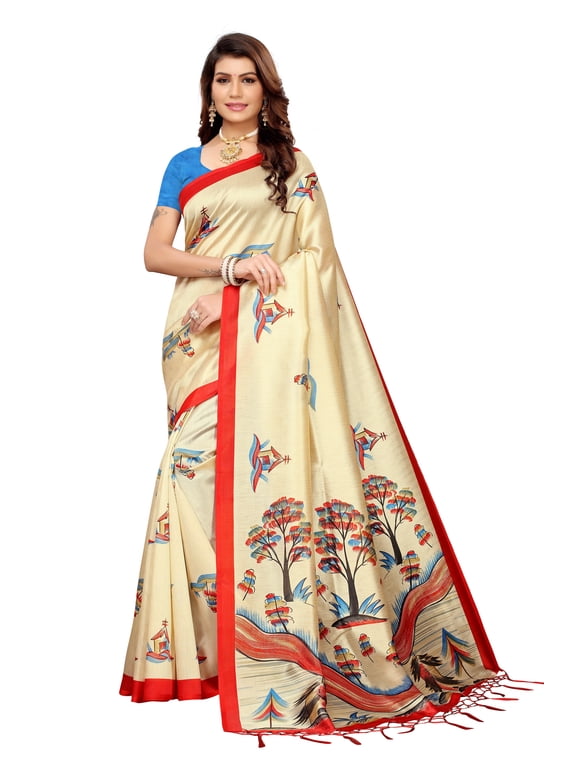 Multi color Mysore Silk saree/sari with running blouse For Women/Girls