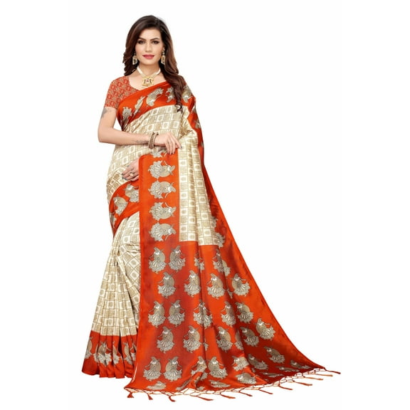 Multi color Mysore Silk saree/sari with running blouse For Women/Girls