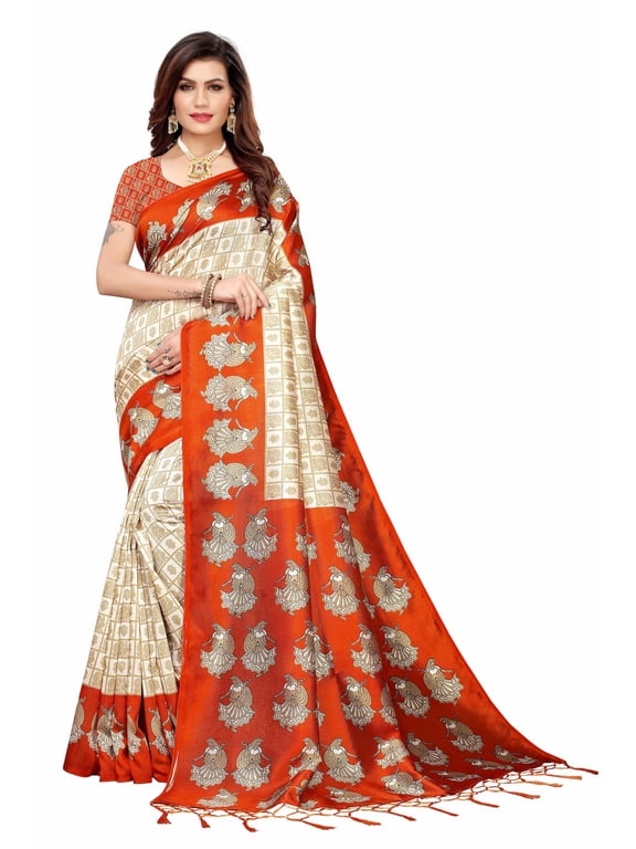 Multi color Mysore Silk saree/sari with running blouse For Women/Girls