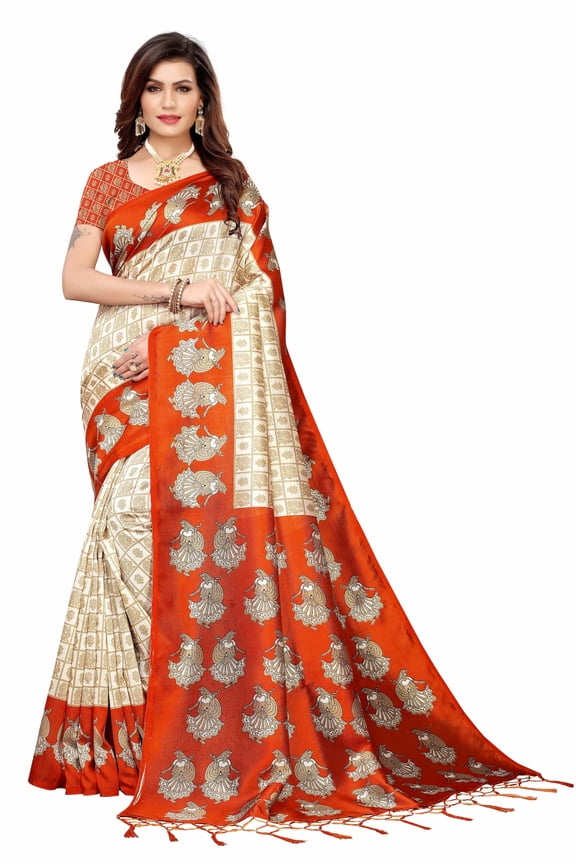 Multi color Mysore Silk saree/sari with running blouse For Women/Girls