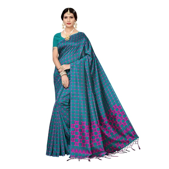 Multi color Mysore Silk saree/sari with running blouse For Women/Girls