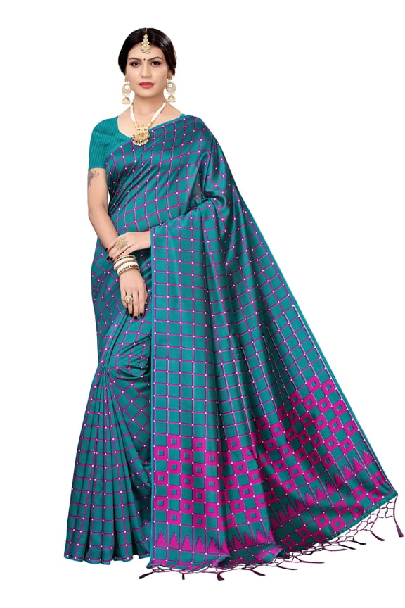 Multi color Mysore Silk saree/sari with running blouse For Women/Girls