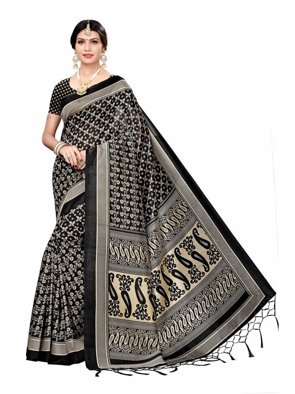 Multi color Mysore Silk saree/sari with running blouse For Women/Girls