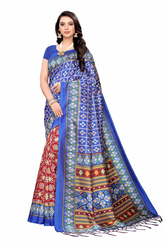 Multi color Mysore Silk saree/sari with running blouse For Women/Girls