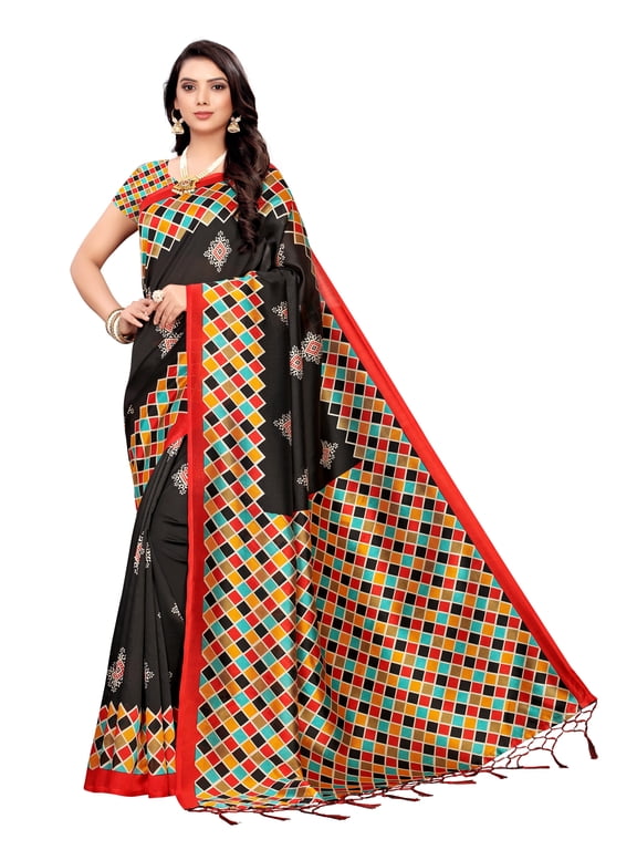 Multi color Mysore Silk saree/sari with running blouse For Women/Girls