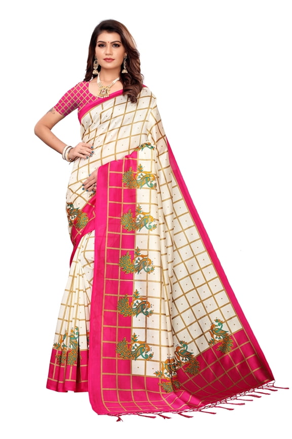 Multi color Mysore Silk saree/sari with running blouse For Women/Girls