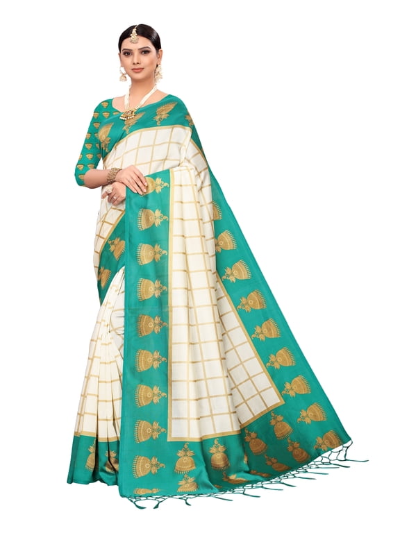 Multi color Mysore Silk saree/sari with running blouse For Women/Girls