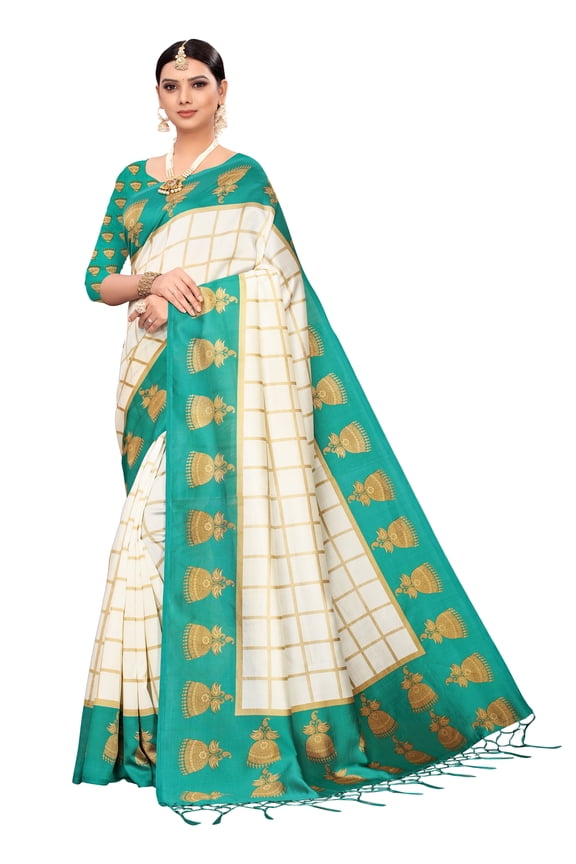 Multi color Mysore Silk saree/sari with running blouse For Women/Girls