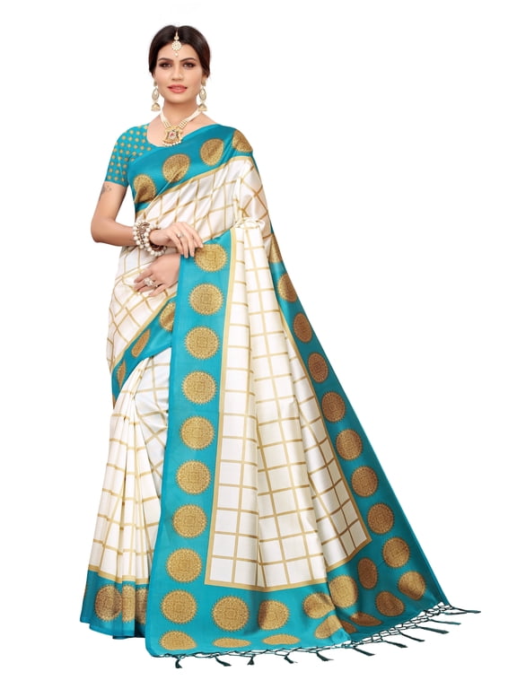 Multi color Mysore Silk saree/sari with running blouse For Women/Girls