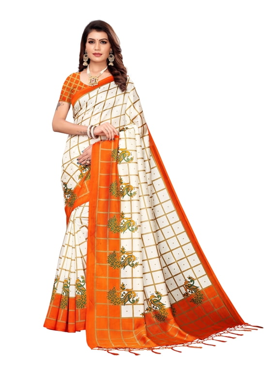 Multi color Mysore Silk saree/sari with running blouse For Women/Girls