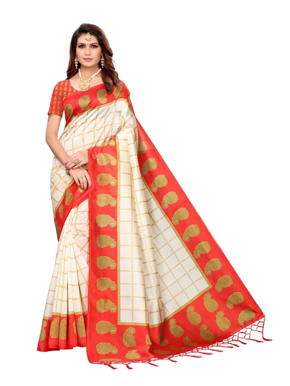 Multi color Mysore Silk saree/sari with running blouse For Women/Girls