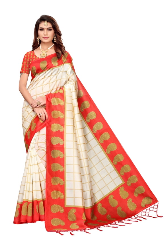 Multi color Mysore Silk saree/sari with running blouse For Women/Girls