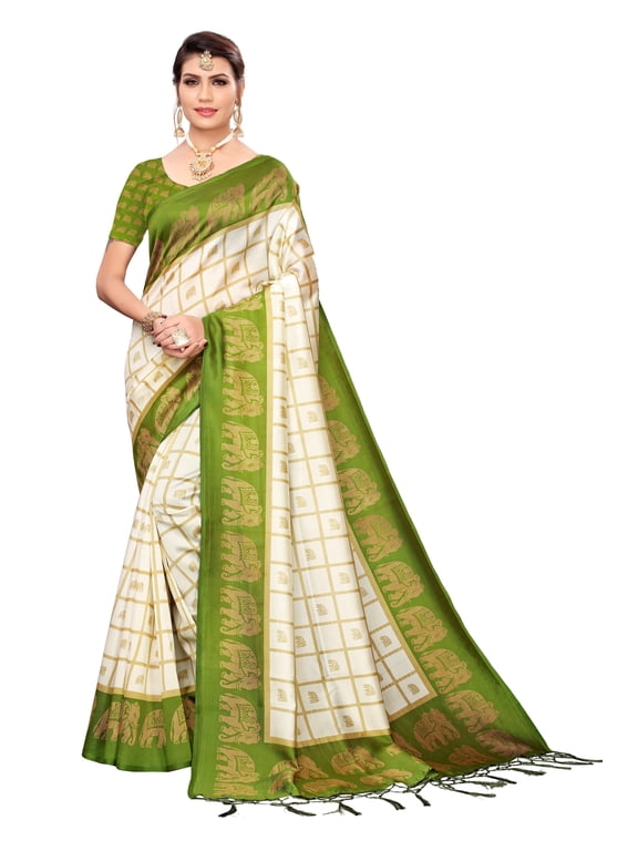 Multi color Mysore Silk saree/sari with running blouse For Women/Girls