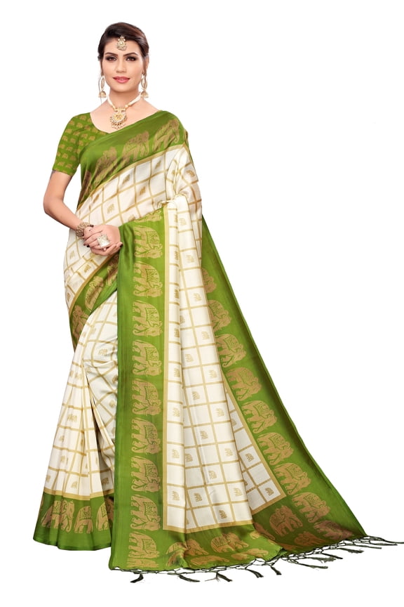 Multi color Mysore Silk saree/sari with running blouse For Women/Girls