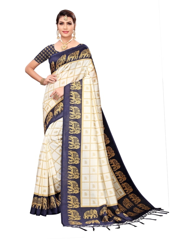 Multi color Mysore Silk saree/sari with running blouse For Women/Girls