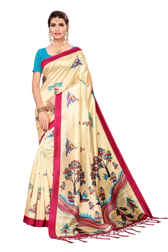 Multi color Mysore Silk saree/sari with running blouse For Women/Girls