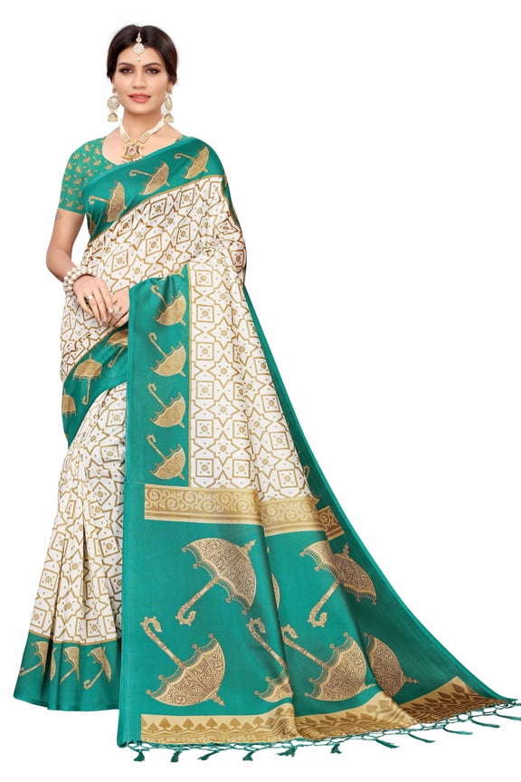 Multi color Mysore Silk saree/sari with running blouse For Women/Girls