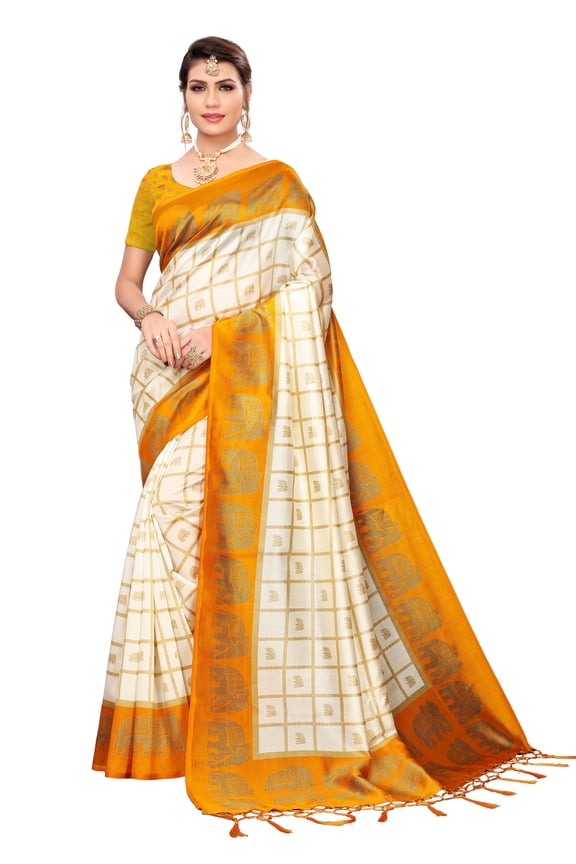 Multi color Mysore Silk saree/sari with running blouse For Women/Girls