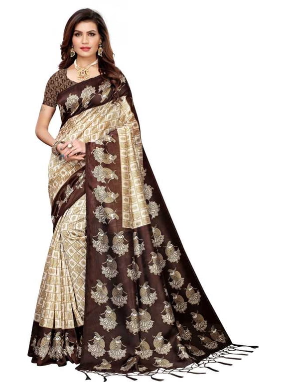 Multi color Mysore Silk saree/sari with running blouse For Women/Girls