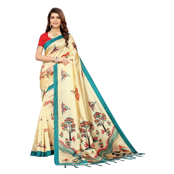 Multi color Mysore Silk saree/sari with running blouse For Women/Girls