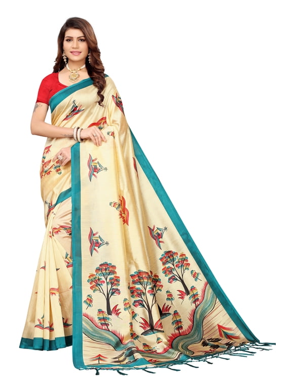 Multi color Mysore Silk saree/sari with running blouse For Women/Girls