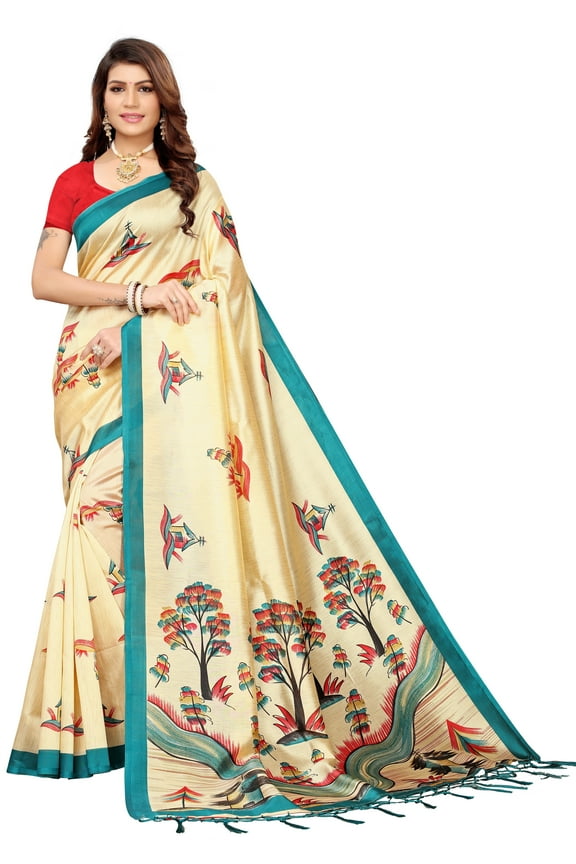 Multi color Mysore Silk saree/sari with running blouse For Women/Girls