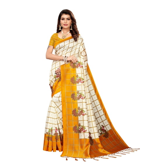 Multi color Mysore Silk saree/sari with running blouse For Women/Girls