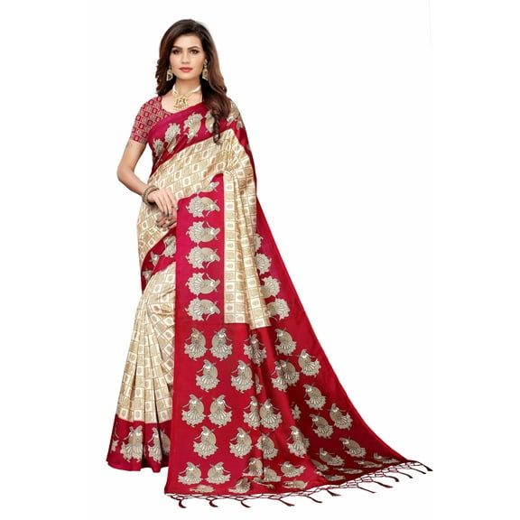 Multi color Mysore Silk saree/sari with running blouse For Women/Girls