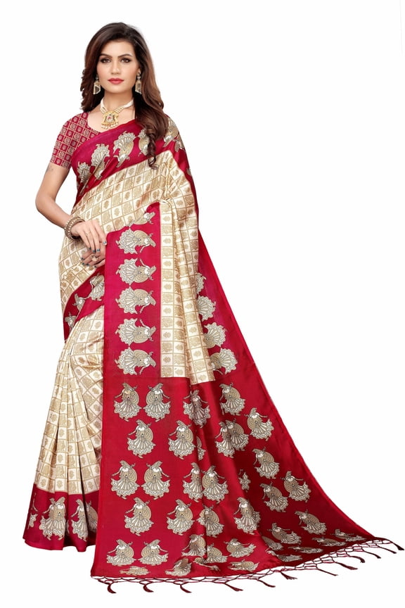 Multi color Mysore Silk saree/sari with running blouse For Women/Girls