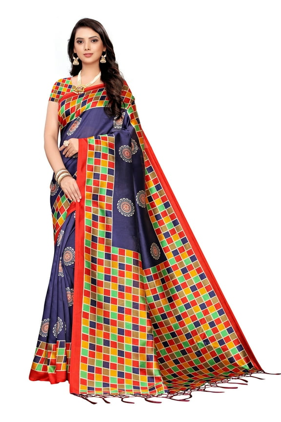 Multi color Mysore Silk saree/sari with running blouse For Women/Girls
