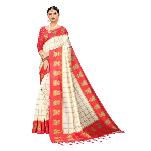 Multi color Mysore Silk saree/sari with running blouse For Women/Girls