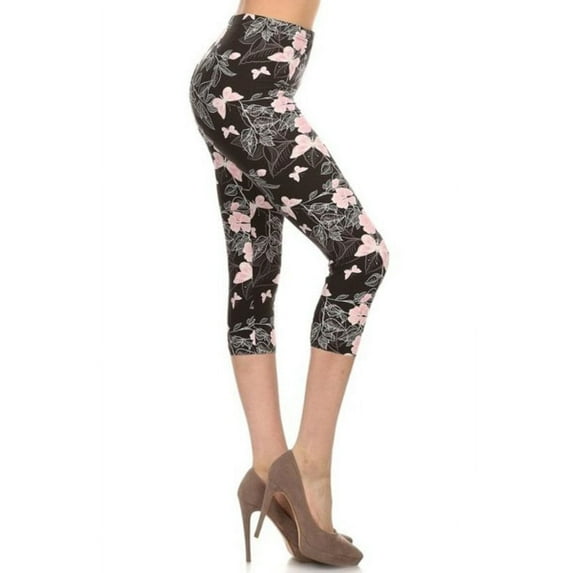 Multi-color Print, Cropped Capri Leggings In A Fitted Style With A Banded High Waist Multi