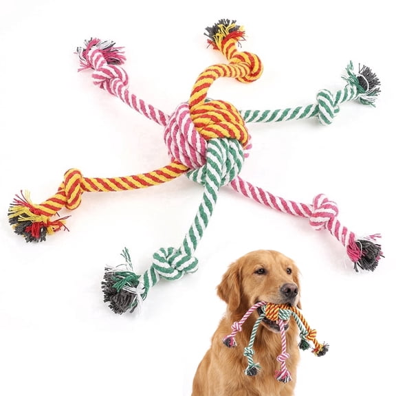 JoyPetto Multi-Color Rope Chew Toy for Medium/Large Dogs, Interactive 6-Leg Ball 2.75in with 6in Legs for Tugging Play & Pet Dental Care