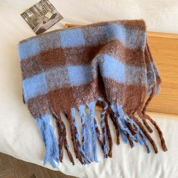 Multi-color Scarf Womens Scarf Winter Big Colorful Checked Thick Warm Soft Scarves Casual Tassel Blanket Scarf