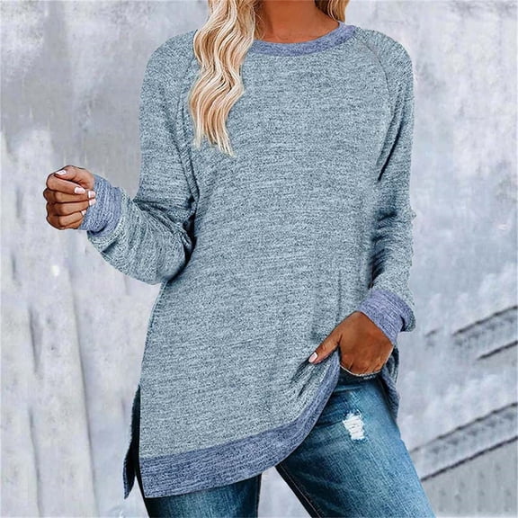 Multi-color Womens Tops Women's Clothing Long Sleeve Round Neck Split Top Loose Casual Pullover Top Shirts for Women