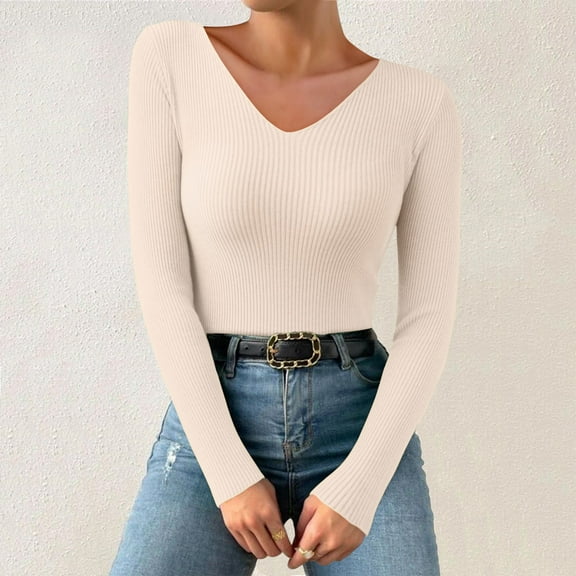Multi-color Young Adult Tops Women Autumn and Winter V Neck Casual Knitted Long Sleeved Pullover Thermal Top Plus Size Tops for Women