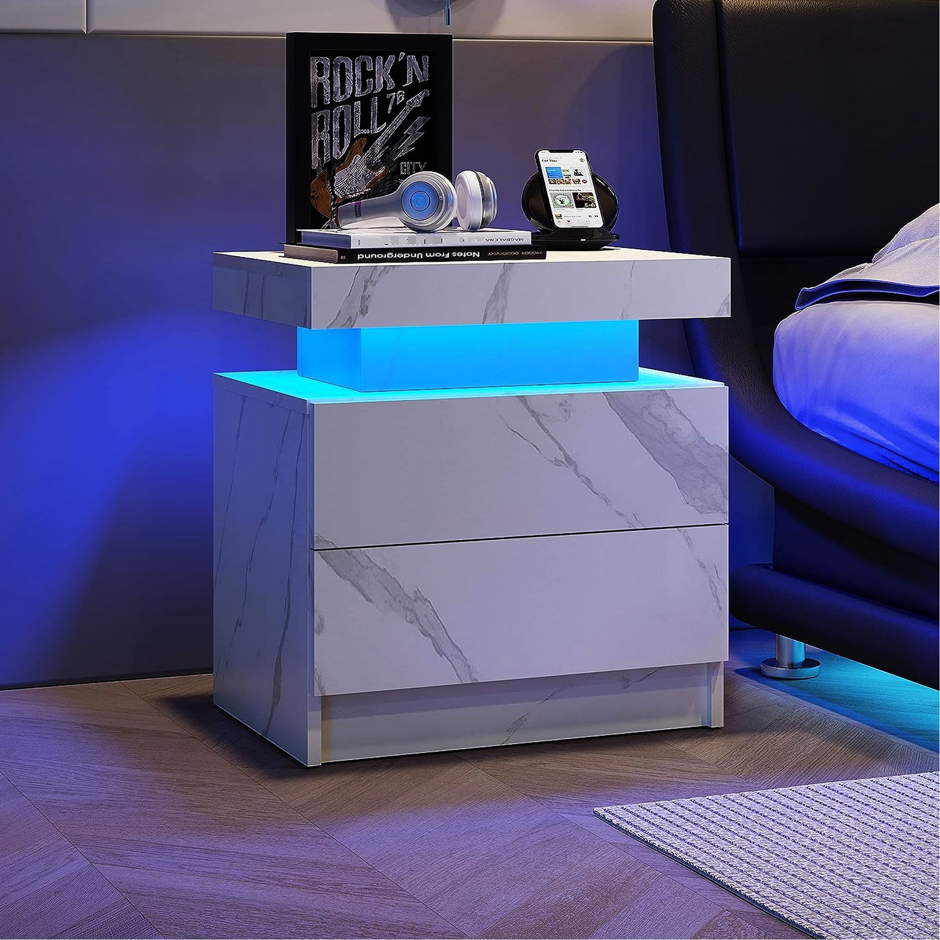 Multi - color adjustable lighting & large storage - Ideal bedside table ...