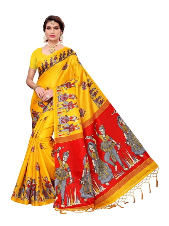 Multi color khadi cotton saree/sari with running blouse For Women/Girls