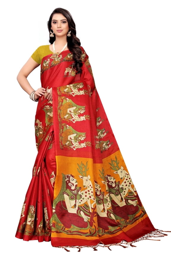 Multi color khadi cotton saree/sari with running blouse For Women/Girls