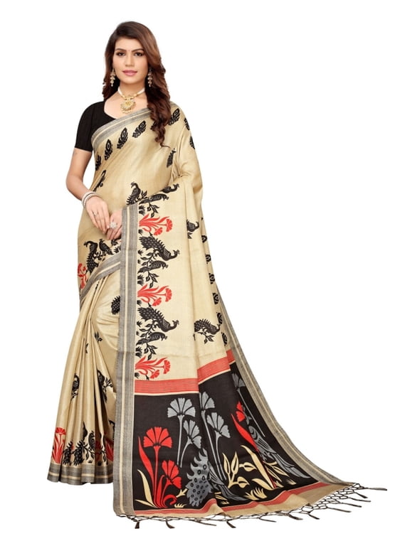 Multi color khadi cotton saree/sari with running blouse For Women/Girls