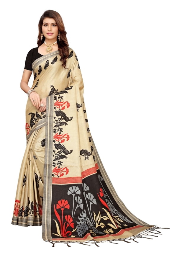 Multi color khadi cotton saree/sari with running blouse For Women/Girls