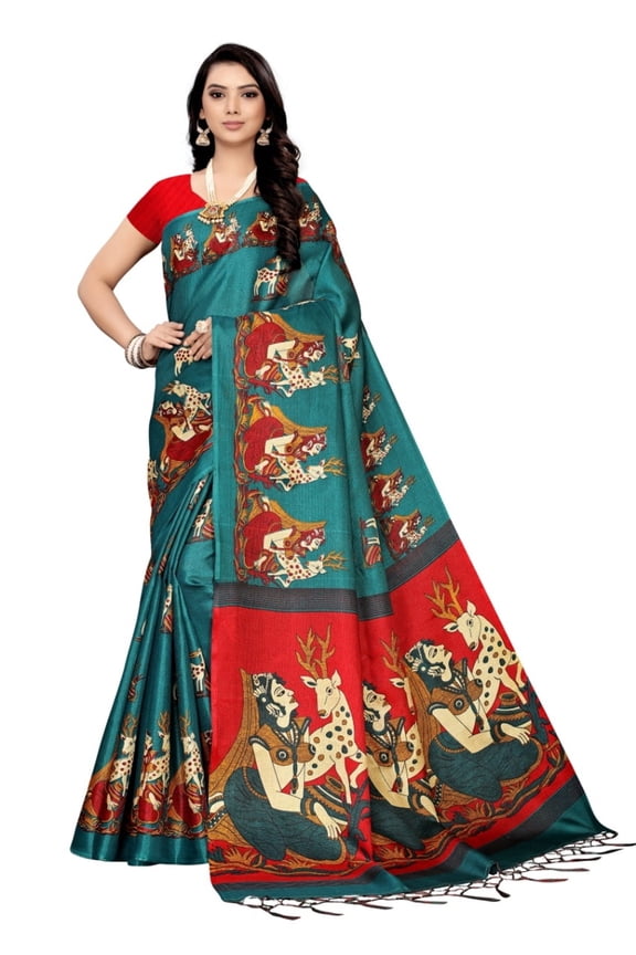 Multi color khadi cotton saree/sari with running blouse For Women/Girls