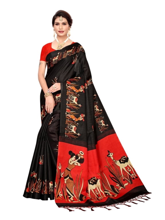 Multi color khadi cotton saree/sari with running blouse For Women/Girls